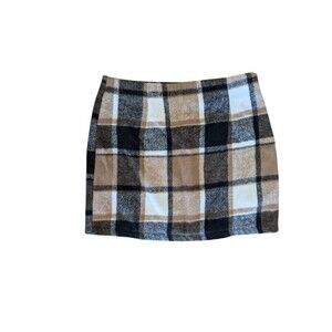 Women's High Waist Plaid Skirt Bodycon Pencil Wool Mini Skirts Medium